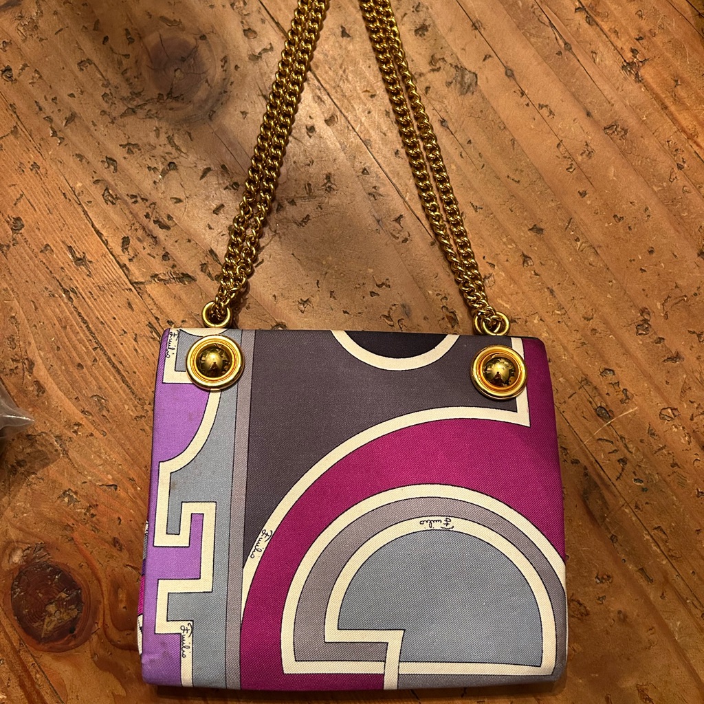Rare!! Pucci Exquisite Satin Small Purse With Gold Chain, Vintage, 1 Of A Kind